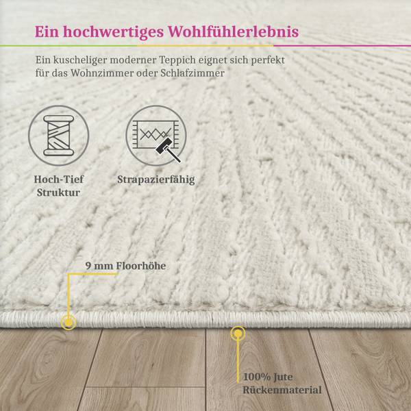 Kurzflorteppich Tinos 573 Creme - Tiefe: 150 cm