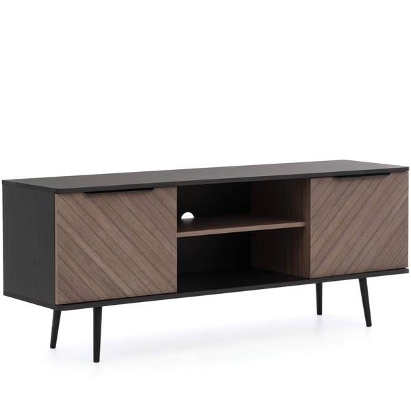 TV-Lowboard LANDI Schwarz - Braun - Aluminium - 150 x 60 x 41 cm