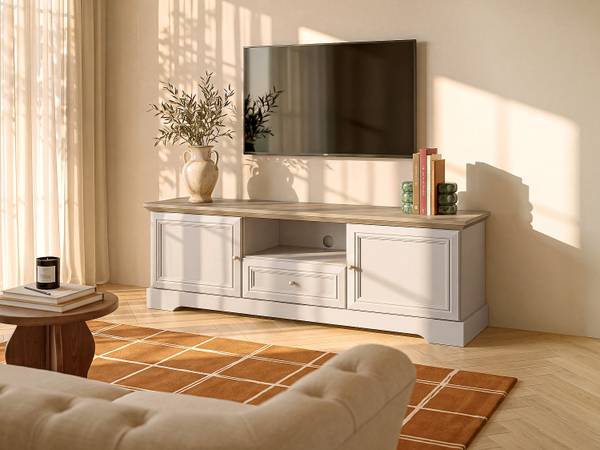 TV-Board ZARULA Beige - Braun - Holz teilmassiv - 155 x 54 x 47 cm