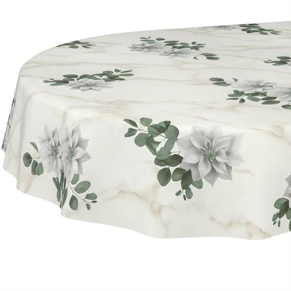 Wachstuchtischdecke Marmor Blumen Grau - Kunststoff - 140 x 1 x 240 cm