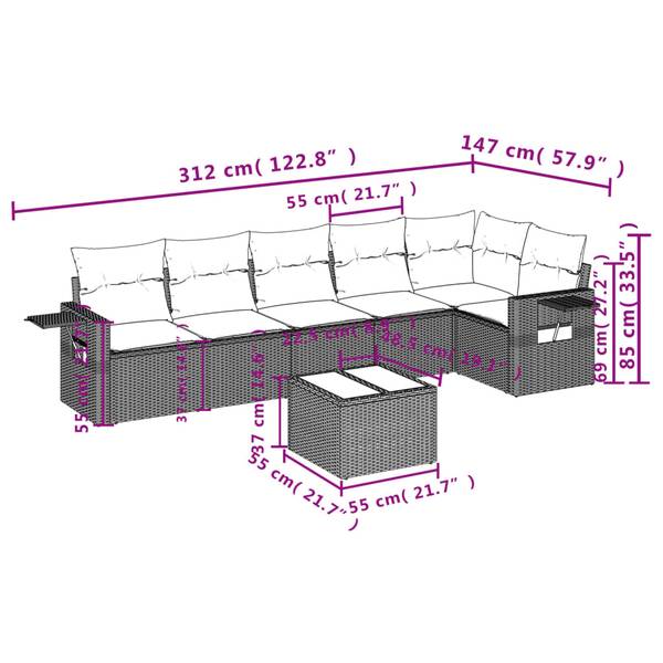 Salon de jardin 3034385-2 lot de 7 Noir