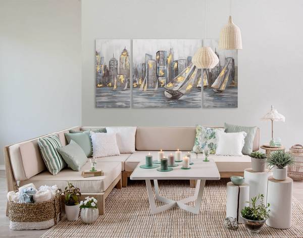 Peinture acrylique Skyline Miro Set Gris - Jaune - Coton - 140 x 70 x 4 cm
