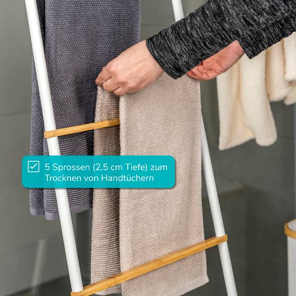 Handtuchleiter 93111 Weiß - Bambus - 45 x 165 x 3 cm