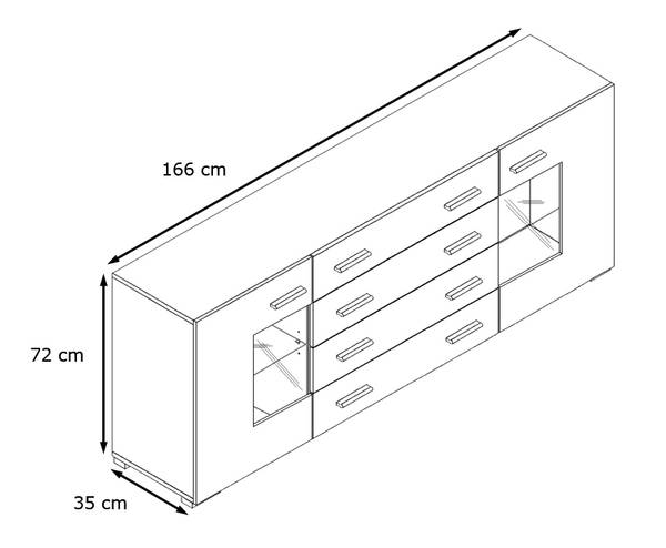 Sideboard Grömitz V2 Weiß/Eiche - Kommode Mit 4 Schubladen Und 2 Türen 166,5cm