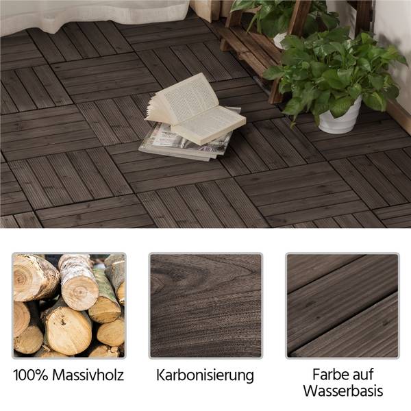 Klickfliesenset ARE46 27er Set Schwarz - Massivholz - 31 x 3 x 31 cm