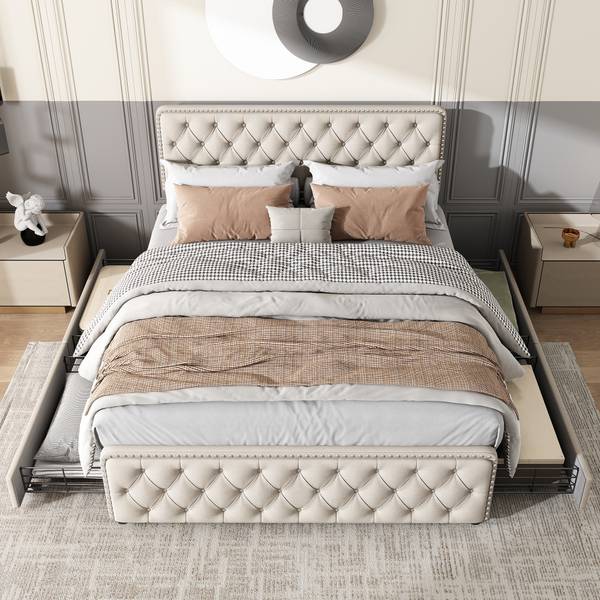 Polsterbett Ella II Beige - Leinen - 160 x 108 x 205 cm