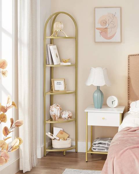 Eckregal 100436 Gold - Stahl - Klarglas - 28 x 158 x 28 cm