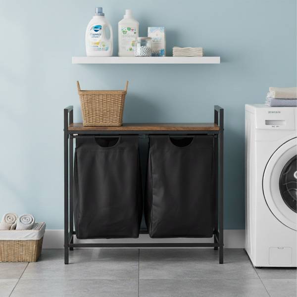 en.casa] Wasmand Evenes met waszakken 70,5x49,5x33 cm grijs | premiumXL