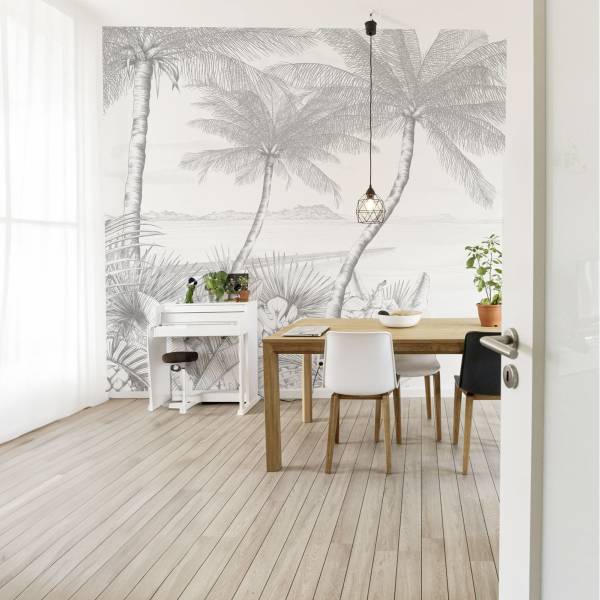 Papier peint  Echappée Tropicale Gris Gris - Largeur : 450 cm