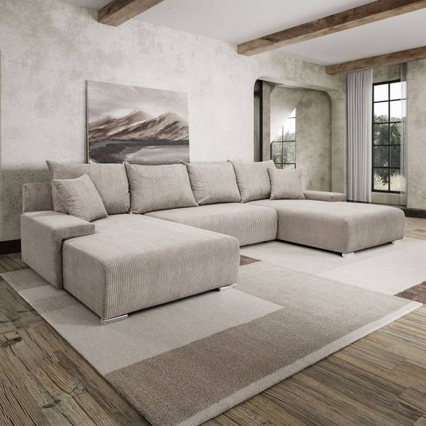 Ecksofa LAVIO U mit Schlaffunktion Beige - Polyester - 348 x 93 x 188 cm