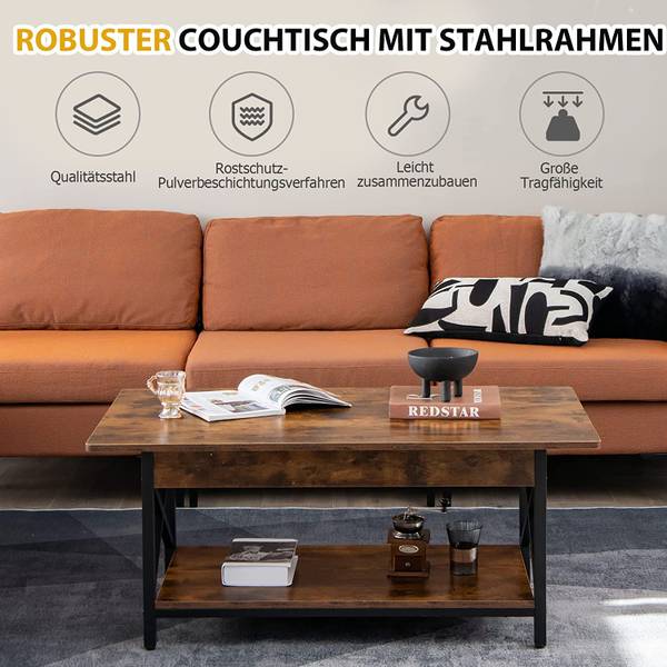 Couchtisch, Kaffeetisch mit Ablage Braun - Holzwerkstoff - 60 x 48 x 110 cm
