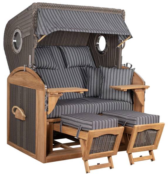 Strandkorb Schillig 2,5 Sitzer Grau - Teakholz - 142 x 170 x 95 cm