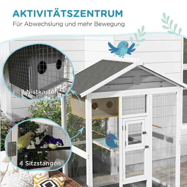 Vogelkäfig D10-070V03GY Massivholz - 68 x 154 x 112 cm