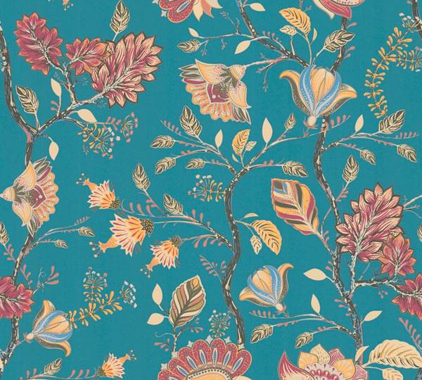 Vliestapete Folk Garden Blau - Multicolor - Rot