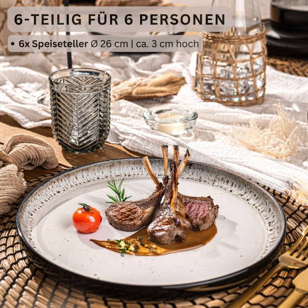 Speiseteller Set Sansibar- 6 teilig Weiß - Stein - 17 x 35 x 34 cm