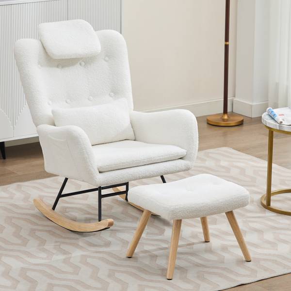 Fauteuil Bascule  Mercury Ⅱ（2-él. ） Marron - Blanc - Flanelle - Polyester - Peluche - Chêne - 73 x 102 x 92 cm
