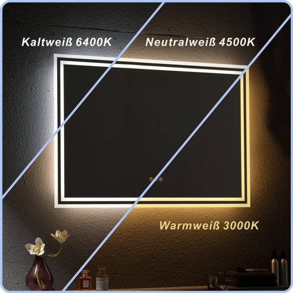 Badezimmerspiegel beschlagfrei SAUTENS Silber - Glas - 100 x 70 x 5 cm