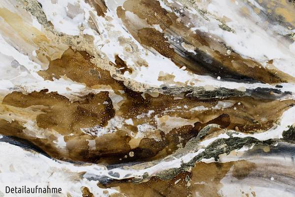 Acrylbild Handgemalt Nonfigurativ Zip Braun - Weiß - Baumwollstoff - 100 x 75 x 4 cm