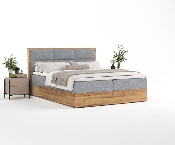 Boxspringbett Ikigai mit Topper Grau - Liegefläche Breite: 160 cm