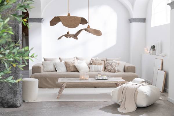 Kissen Puglia Trulli Grau - Baumwollstoff - Leinen - Polyester - 45 x 15 x 45 cm