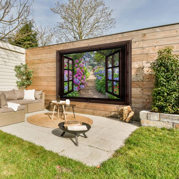 Poster de Jardin Chemin fleuri Marron - PVC - 180 x 120 x 1 cm