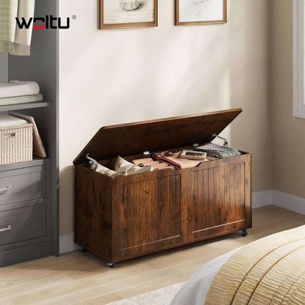 Sitzbank SUB004 mit Stauraum Braun - Holzwerkstoff - 100 x 50 x 40 cm