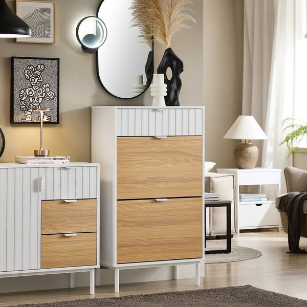 Schoenenkast FSR174-WN bruin - wit - plaatmateriaal op houtbasis - metaal - 60 x 110 x 35 cm