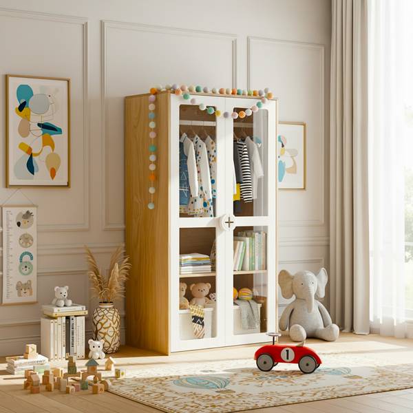 Kleiderschrank Calyx Braun - Weiß - Holzwerkstoff - 50 x 150 x 80 cm