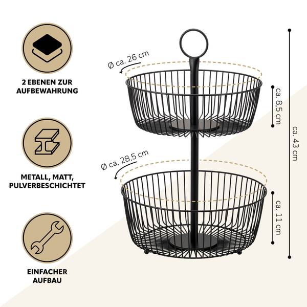 Obstetagere 70109 Schwarz - Metall - 29 x 43 x 29 cm