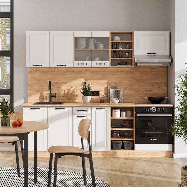 Complete keukeneenheid R-Line 53293 landelijke eikenhouten look - eikenhouten look - zuiver wit