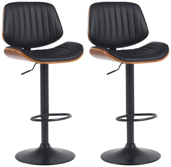 Barkrukken Clawson set van 2 zwart - walnoothouten look - zwart - set van 2 - kunstleer