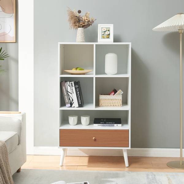 Bücherregal Reyljand Teak Dekor - Weiß