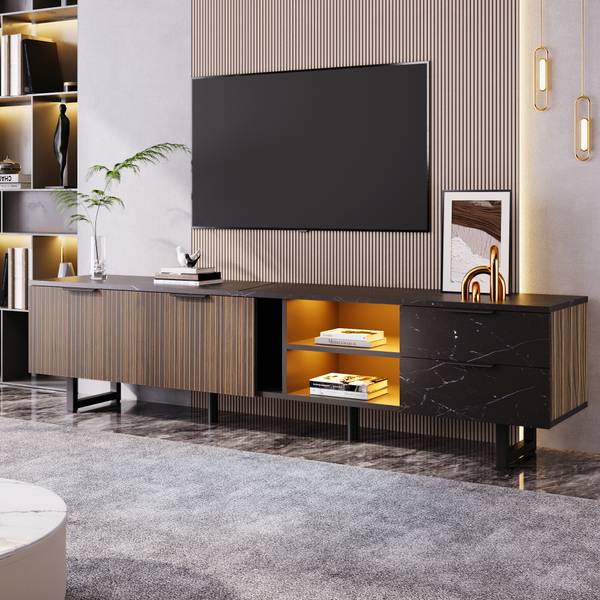 TV-Möbel Vrenkaen Schwarz - Holzwerkstoff - 38 x 50 x 200 cm