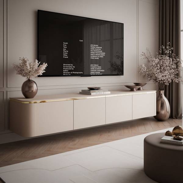 TV-Schrank AVELINE Beige - Gold - Holzwerkstoff - 200 x 35 x 40 cm