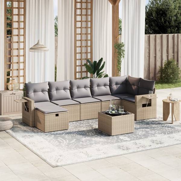 Salon de jardin 3036437-5 lot de 8 Beige - Gris - Polyrotin - 62 x 69 x 62 cm
