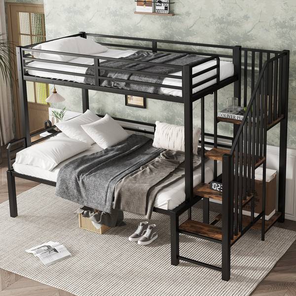 Lit superposé EveMetal Ⅰ Noir - Bois manufacturé - Métal - 124 x 160 x 257 cm