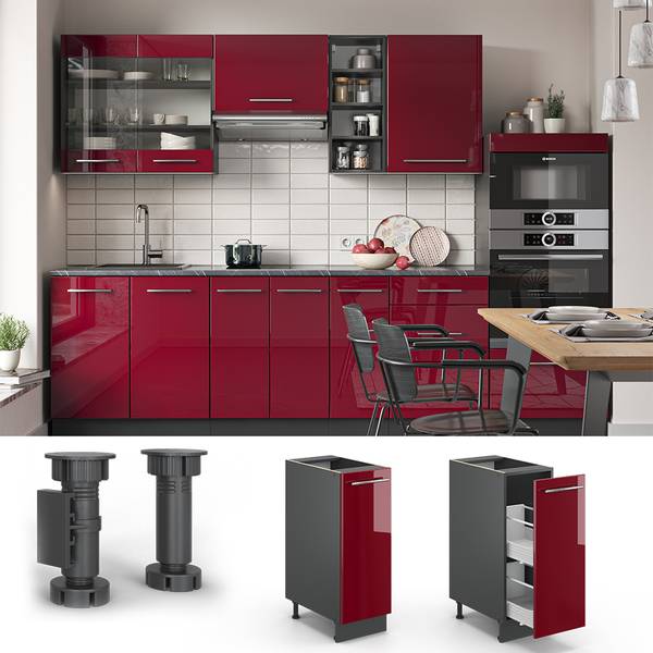 Meuble de cuisine Fame-Line 36469 Anthracite - Bordeaux brillant