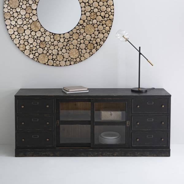 Sideboard AMSTERDAM Schwarz - Massivholz - 200 x 80 x 50 cm