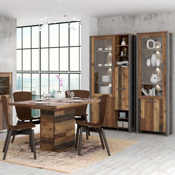 Vitrine 3 portes 14 niches BUCK Marron - En partie en bois massif - 92 x 205 x 42 cm