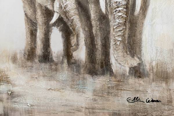 Acrylbild Handgemalt Elefant Zam Grau - Baumwollstoff - 100 x 75 x 4 cm