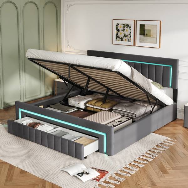 Bettgestell ZY-017 Grau - Holzwerkstoff - 160 x 98 x 208 cm