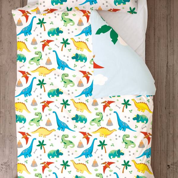 Babybettwäsche Dino 2-tlg. Türkis - Weiß - Gelb - Textil - 100 x 135 x 1 cm
