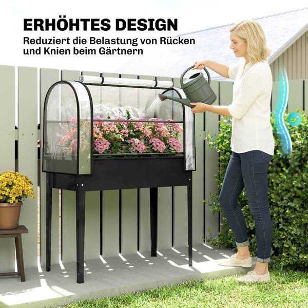Hochbeet mit Gewächshaus 84H-571V00BK Schwarz - Metall - 49 x 136 x 100 cm