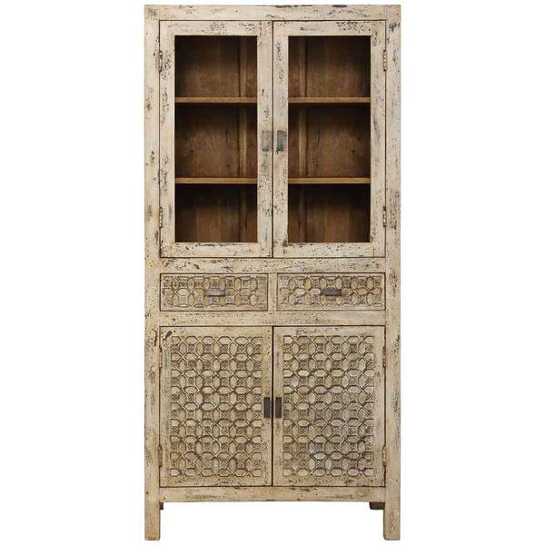 Vitrine Marfil Grau - Massivholz - 85 x 180 x 40 cm