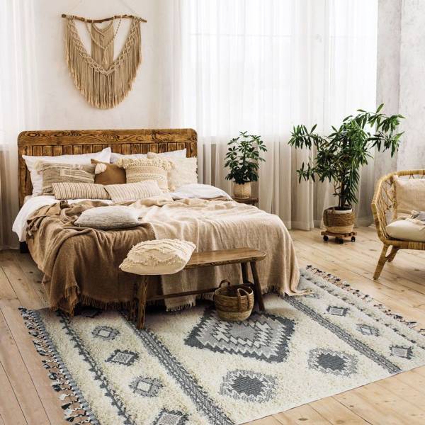 Tapis BERBÈRE TRIBAL LOSANGES Blanc - Textile - 160 x 1 x 230 cm