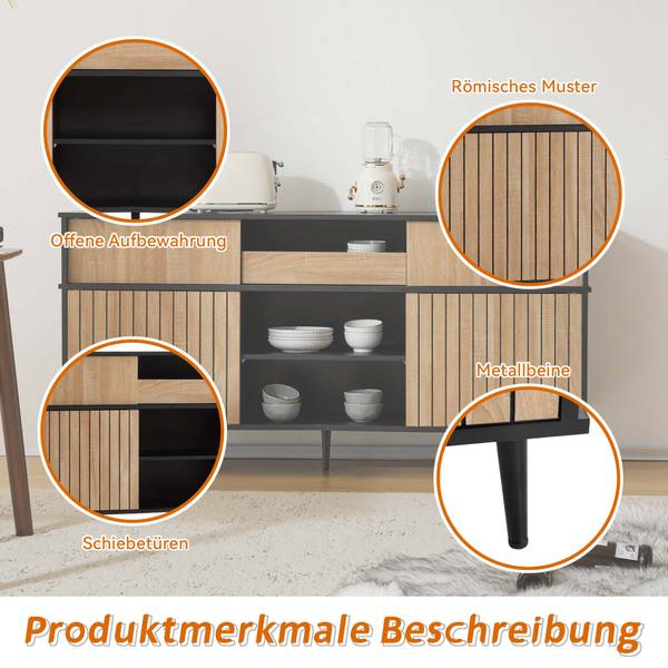 Sideboard EveNatur Ⅲ Schwarz - Stahl - 160 x 80 x 40 cm
