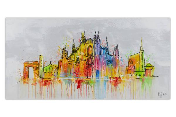 Tableau peint à la main Skyline Duomo Gris - Coton - 120 x 60 x 4 cm