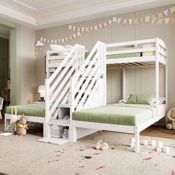 Etagenbett Terra Ⅰ Weiß - Holzwerkstoff - Massivholz - 240 x 163 x 240 cm