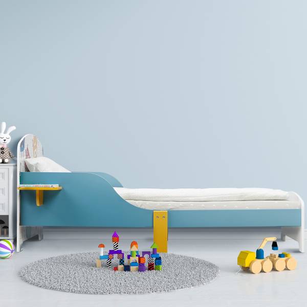 Kinderbett kleine Monster mit Ablage Blau - Rot - Weiß - Holzwerkstoff - Kunststoff - 94 x 60 x 143 cm