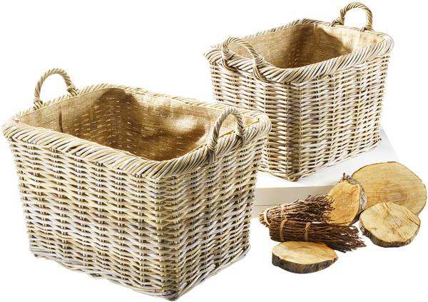 2tlg. Set Kaminholzkorb FIREWDBSK 66 Grau - Rattan - 45 x 37 x 59 cm